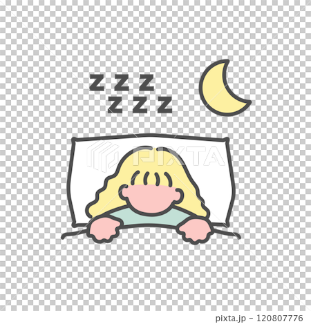 眠りにつくシンプルな線画女性　イラスト 120807776