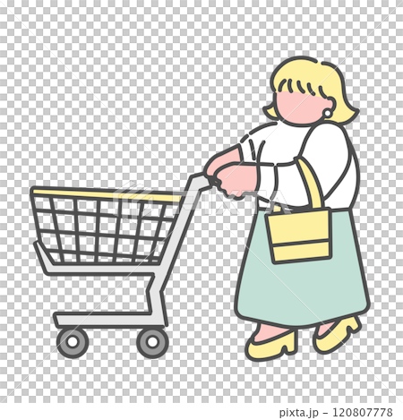 Simple line drawing of a woman enjoying shopping illustration 120807778
