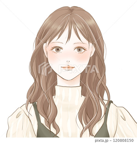 ロングパーマヘアの微笑む女性 120808150