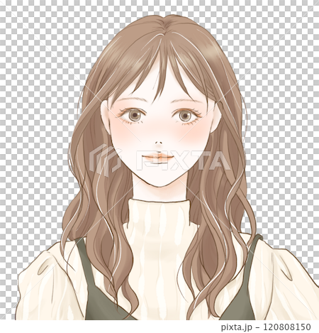 ロングパーマヘアの微笑む女性 120808150