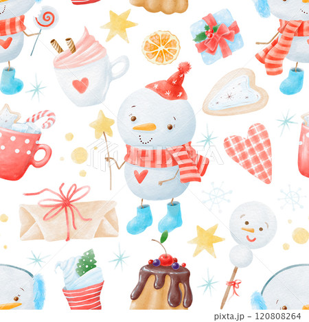 Watercolor Christmas seamless pattern winter background. Can be used for wrapping paper, textile, wallpaper, cards. 120808264