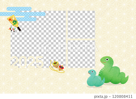 2025年賀状 巳年家族のフォトフレーム年賀状(3窓) 2025年賀状 巳年家族のフォトフレーム年賀状(3窓) 120808411