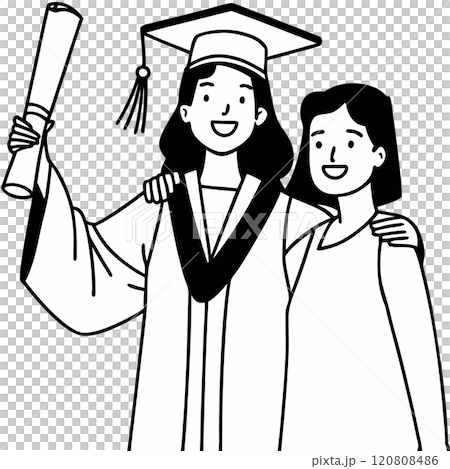 happy female graduation student with her mother happy female graduation student with her mother 120808486