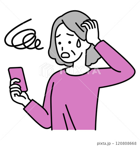 スマートフォンの操作でトラブルになる年配の女性 スマートフォンの操作でトラブルになる年配の女性 120808668