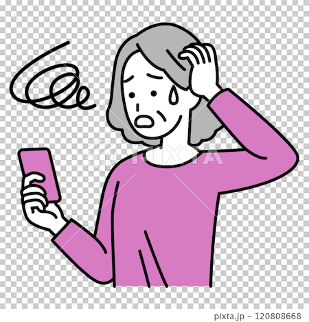 スマートフォンの操作でトラブルになる年配の女性 スマートフォンの操作でトラブルになる年配の女性 120808668