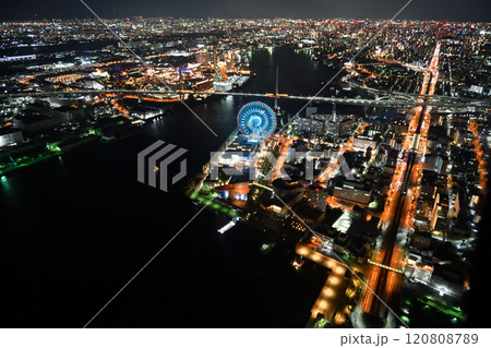 大阪　夜景　空撮　海遊館 120808789