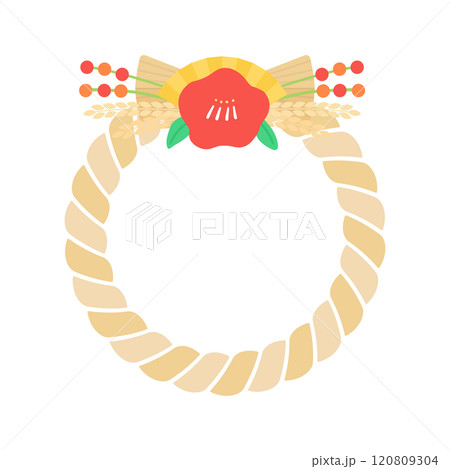 しめ縄飾りの華やかなフレームのイラスト - かわいい和モダンな日本のお正月のあしらい素材 しめ縄飾りの華やかなフレームのイラスト - かわいい和モダンな日本のお正月のあしらい素材 120809304