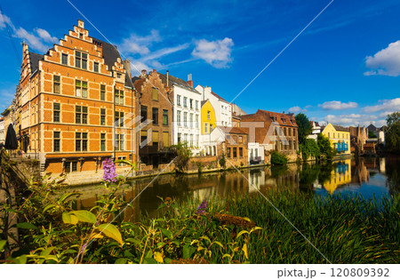 Typical residential buildings in historic center of Ghent along Leie river Typical residential buildings in historic center of Ghent along Leie river 120809392