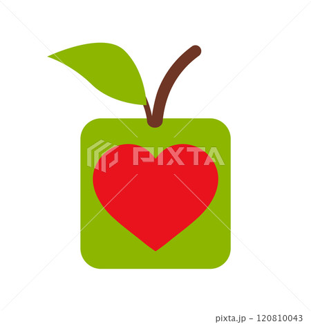 Square apple fruit with a heart inside. Abstract vector logo and icon.  Square apple fruit with a heart inside. Abstract vector logo and icon.  120810043