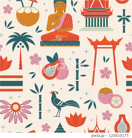 Travel to Thailand and Bangkok Vintage Seamless Pattern Travel to Thailand and Bangkok Vintage Seamless Pattern 120810175