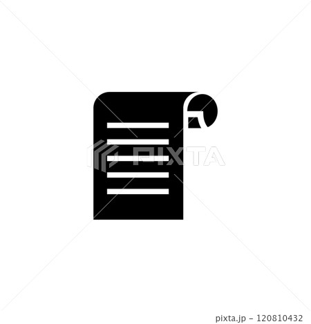 Black vector icon of a document with folded corner, perfect for business and office applications 120810432