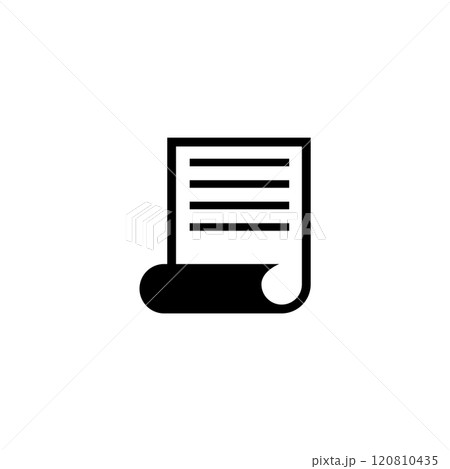 Black and white vector icon depicting a scrolled document or certificate Black and white vector icon depicting a scrolled document or certificate 120810435