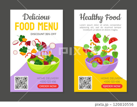 Salad Bowl Delicious Food Menu Banner Design Vector Template 120810556