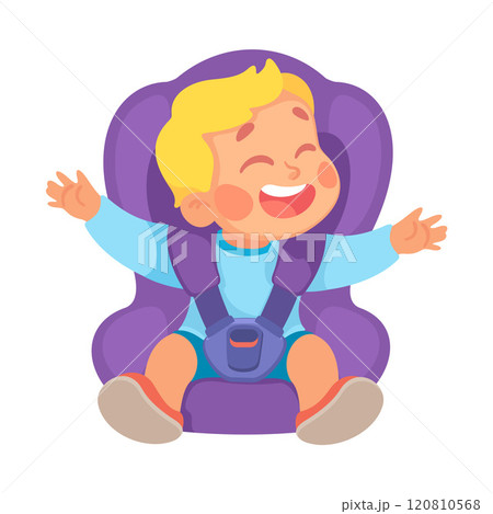 Little Boy on Seat with Safety Belt Vector Illustration 120810568