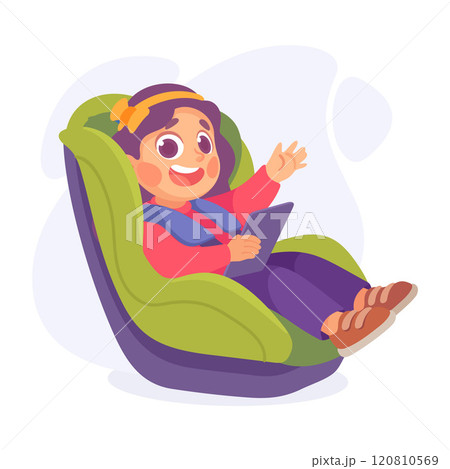 Little Girl on Seat with Safety Belt Vector Illustration 120810569