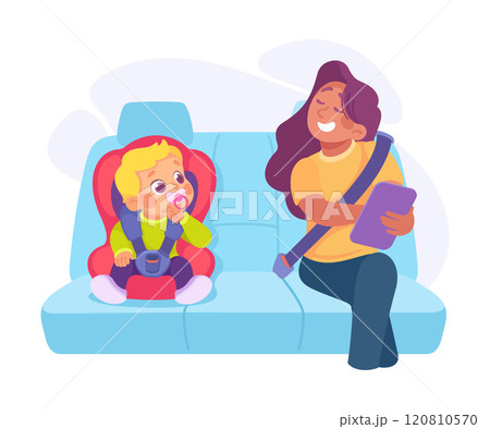 Little Boy on Seat with Safety Belt Vector Illustration 120810570