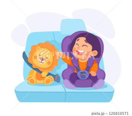 Little Girl on Seat with Safety Belt Vector Illustration 120810571