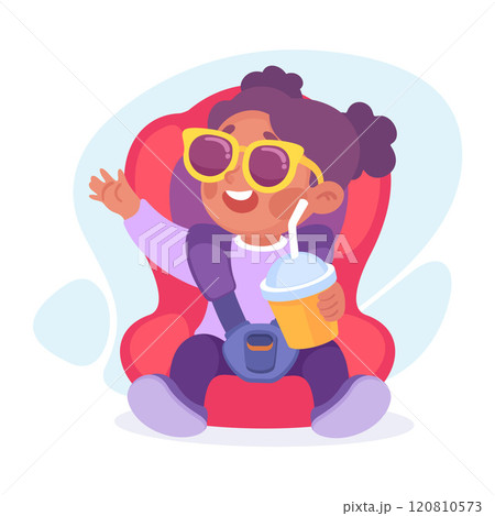 Little Girl on Seat with Safety Belt Vector Illustration 120810573