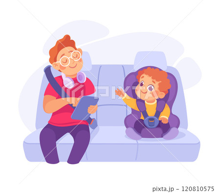 Little Boy on Seat with Safety Belt Vector Illustration 120810575