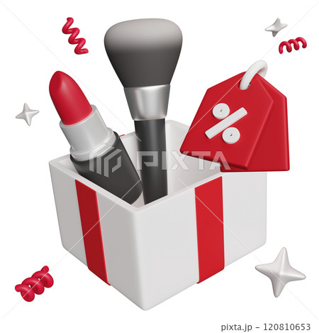 Cosmetics and discount coupons in a box 3D graphic Cosmetics and discount coupons in a box 3D graphic 120810653