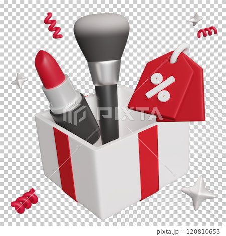 Cosmetics and discount coupons in a box 3D graphic 120810653