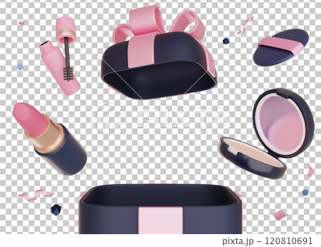 Cosmetics popping out of a gift box 3D graphic 120810691