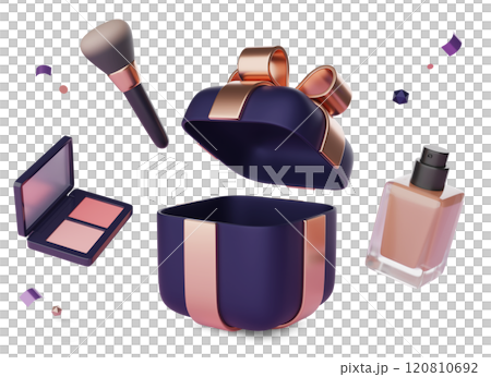 Cosmetics popping out of a gift box 3D graphic Cosmetics popping out of a gift box 3D graphic 120810692
