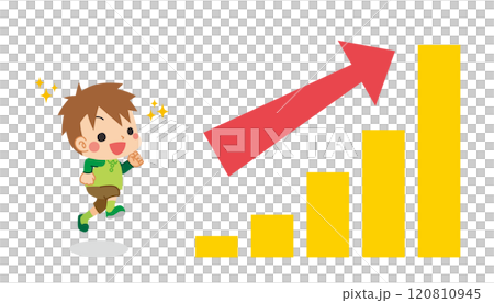 Illustration of a cute little boy and a rising graph on white background Vector clip art Illustration of a cute little boy and a rising graph on white background Vector clip art 120810945