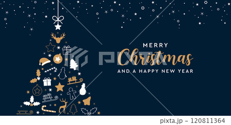 christmas greeting card with decorative fir tree vector illustration 120811364
