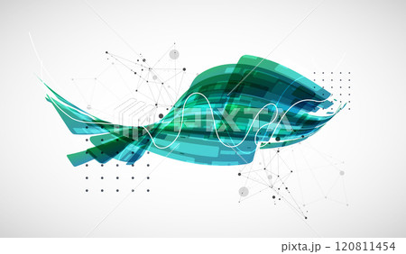 Abstract wave of rectangles with plexus elements. Hand drawn vector. Abstract wave of rectangles with plexus elements. Hand drawn vector. 120811454