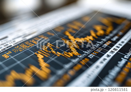 株価相場のチャート。折れ線グラフと棒グラフのビジネスデータ分析 株価相場のチャート。折れ線グラフと棒グラフのビジネスデータ分析 120811581