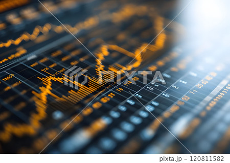 株価相場のチャート。折れ線グラフと棒グラフのビジネスデータ分析 株価相場のチャート。折れ線グラフと棒グラフのビジネスデータ分析 120811582