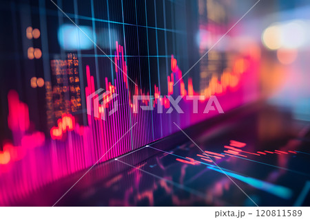 株価相場のチャート。折れ線グラフと棒グラフのビジネスデータ分析 株価相場のチャート。折れ線グラフと棒グラフのビジネスデータ分析 120811589