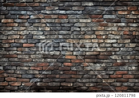 Black brick wall of dark stone texture. Generative AI 120811798