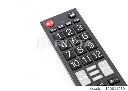 リモコン、テレビ、家電、遠隔操作、手、電気、家電製品、デジタル、操作、数字、電源、遠隔、通信、ボタン 120811910