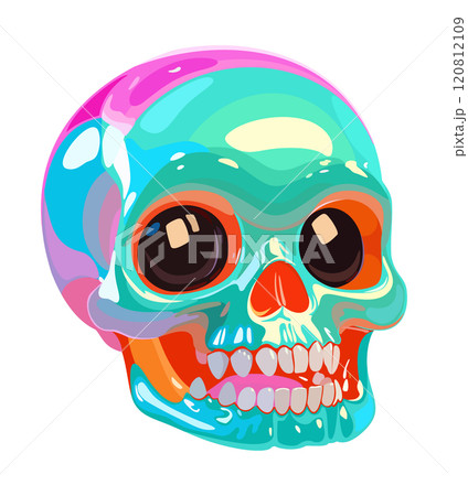 Bright glossy skull. Vector isolated illustration. Cute jelly skull in vivid colors 120812109
