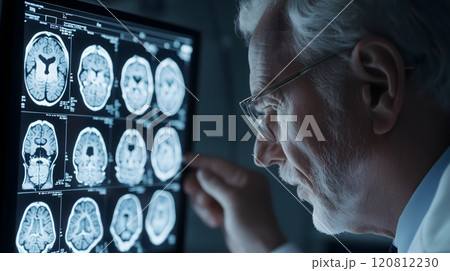 Doctor Analyzing Brain Scans on a Medical Monitor 120812230