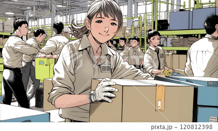 倉庫で配送作業をしている人たち