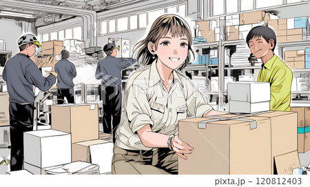 倉庫で配送作業をしている人たち