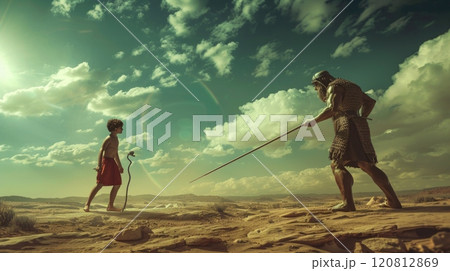 David and Goliath. Good versus evil concept 120812869
