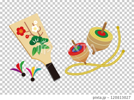 お正月の 羽子板とこまのイラスト 縁起物 お正月の 羽子板とこまのイラスト 縁起物 120813027