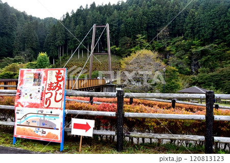 豊田市　いなぶ大井平公園の風の風のつり橋と案内板 120813123