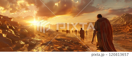 Exodus of the bible, Moses crossing the desert with the Israelites 120813657