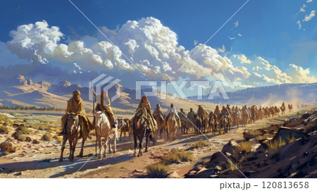 Exodus of the bible, Moses crossing the desert with the Israelites 120813658
