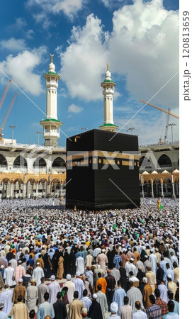 A Large Gathering of Devoted Worshippers Dressed in Beautiful Traditional Attire to Celebrate their Faith 120813659