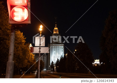 Moscow State University building in Moscow. The night, the stars, the moon Moscow State University building in Moscow. The night, the stars, the moon 120814343