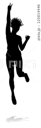 Happy Woman Jumping For Joy Silhouette Person Happy Woman Jumping For Joy Silhouette Person 120814446