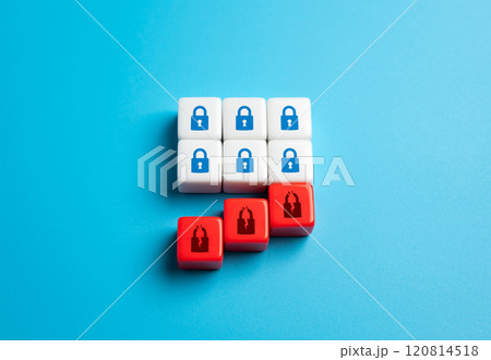 Falling broken padlocks. The concept of breach of security, confidentiality and privacy. Hacking and information theft. Easing restrictions. Falling broken padlocks. The concept of breach of security, confidentiality and privacy. Hacking and information theft. Easing restrictions. 120814518