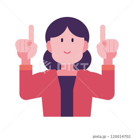 指差しポーズの女性 両手で上を指差す人のイラスト 120814702