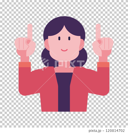 指差しポーズの女性 両手で上を指差す人のイラスト 120814702